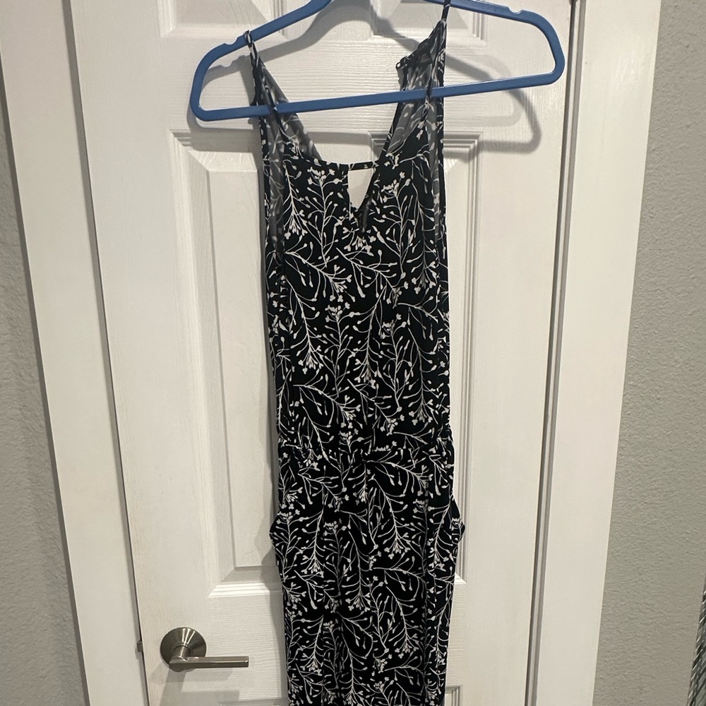 Black jumpsuit/romper with white botanical pattern - has pockets!